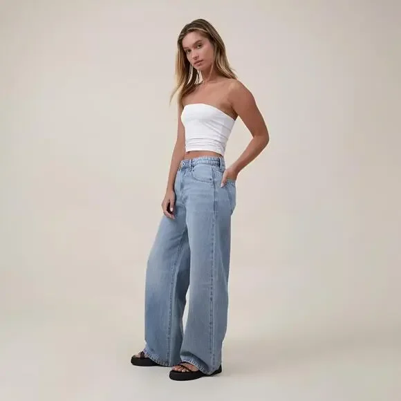Cotton:On Relaxed Wide Leg Jeans 100% Cotton Denim Women 6 Light Blue Skater 90s - Picture 1 of 13